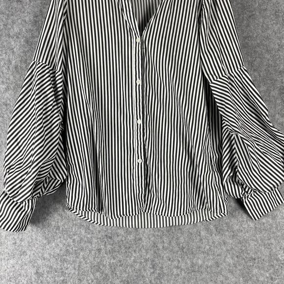Greysn Top Womens Small Striped Blouse Button Front Puff Sleeve Lagenlook Artsy - Picture 3 of 14